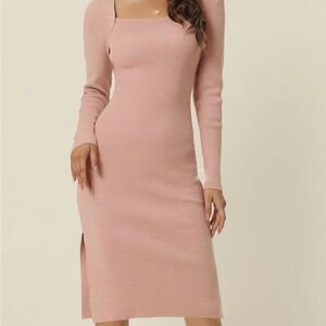 Chic Long Sleeve Pink Dress